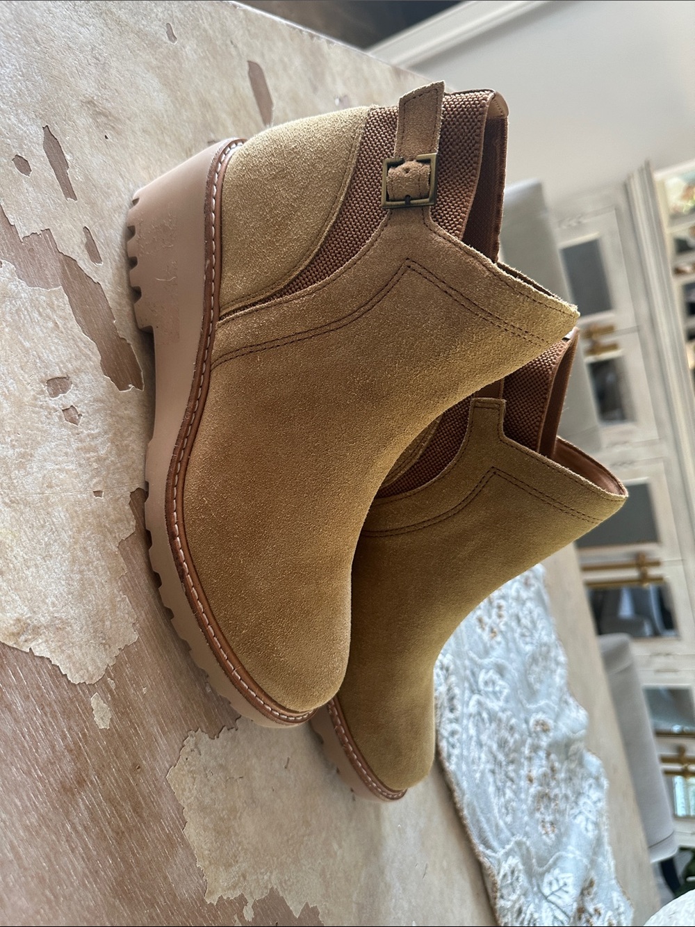 Gianni Bini Tan Suede Wedge Chelsea Booties
